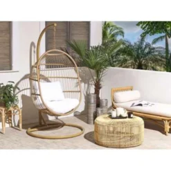 Beliani Hangstoel ALBA - Beige Pe Rotan -Tuinmeubelen 1000000696 0103