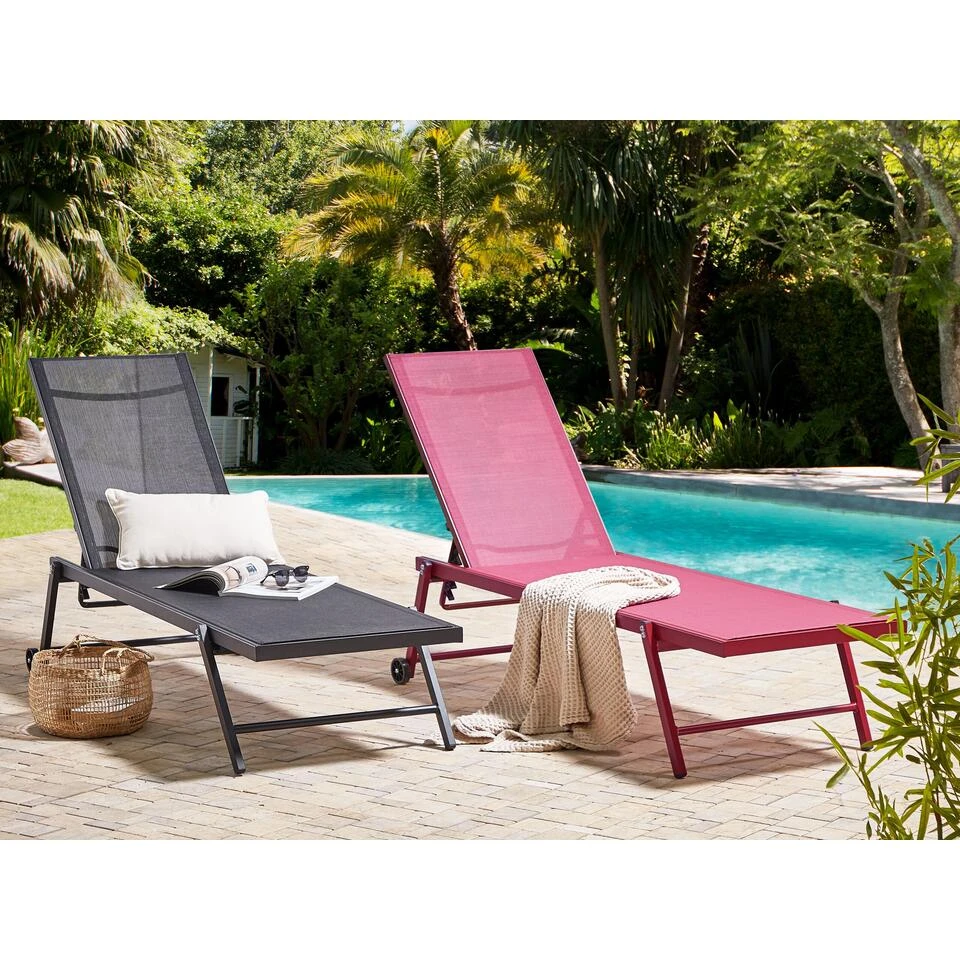 Beliani Tuinligstoel PORTOFINO - Zwart Aluminium, Textiel 2 Beliani Tuinligstoel PORTOFINO - Zwart Aluminium, Textiel - Afbeelding 2