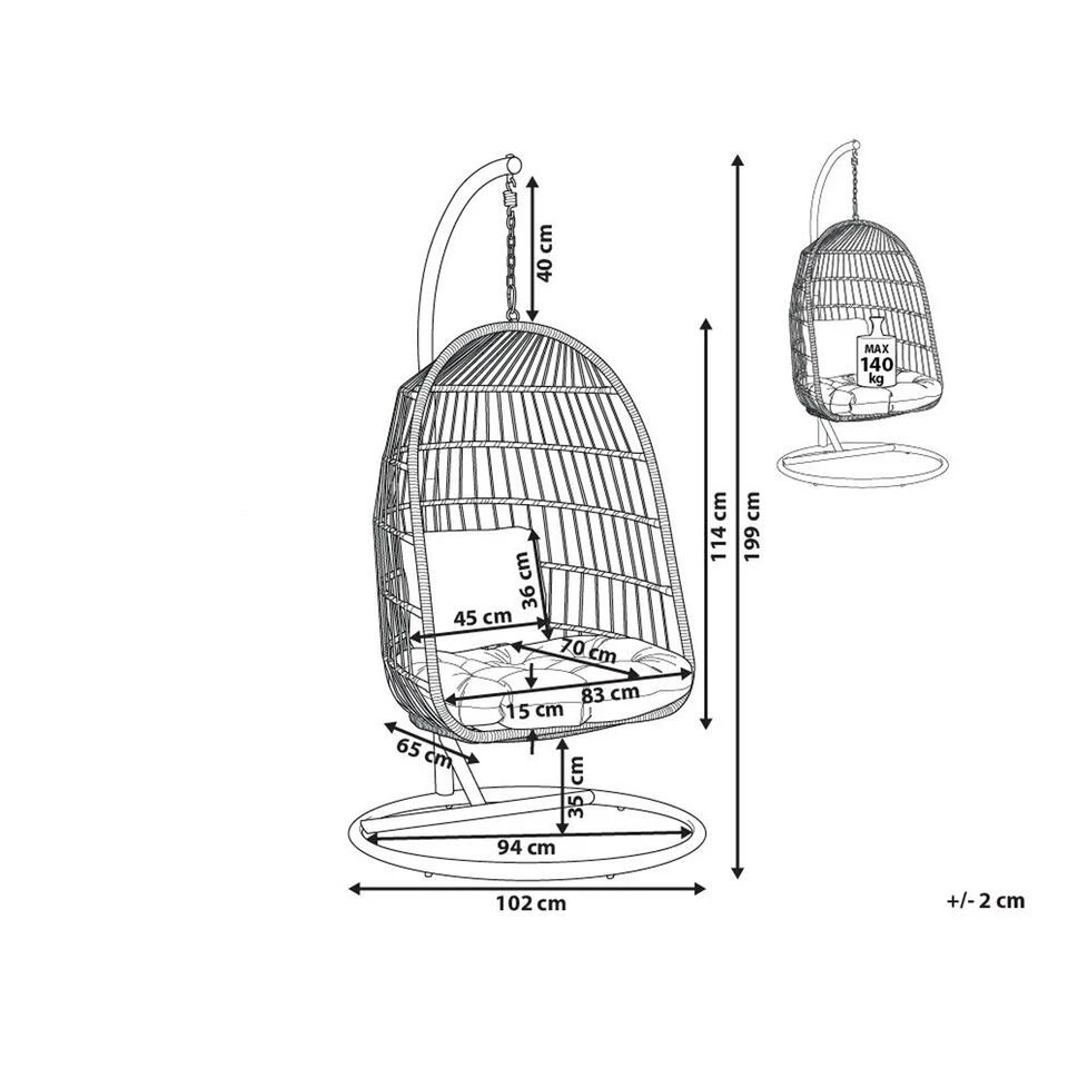 Beliani Hangstoel ALLERA - Wit Polyester 3 Beliani Hangstoel ALLERA - Wit Polyester - Afbeelding 3