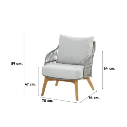 4 Seasons Sempre Loungestoel + Voetenbank - Teak/Silver Grey -Tuinmeubelen 1000052975 0102