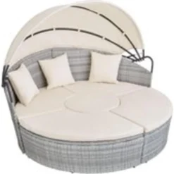 Tuinmeubelen 43 Tectake - Ligbed Zonne-eiland-tuinset- Aluminium/wicker - Lichtgrijs