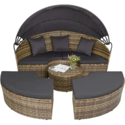 Tectake - Zonne-eiland Santorini - Ligbed - Wicker - Natuurkleur -Tuinmeubelen 1000077853 0102