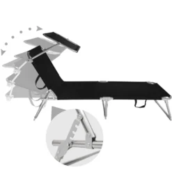 Tectake - 2 Ligbedden Met Zonnedak Ligstoelen Zwart -Tuinmeubelen 1000082529 0102