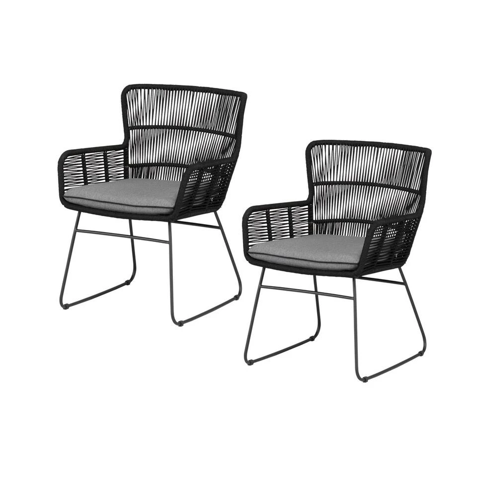 Exotan Tuinstoel Grace - Staal/Touw - Antraciet - Set Van 2 1 Exotan Tuinstoel Grace - Staal/Touw - Antraciet - Set Van 2