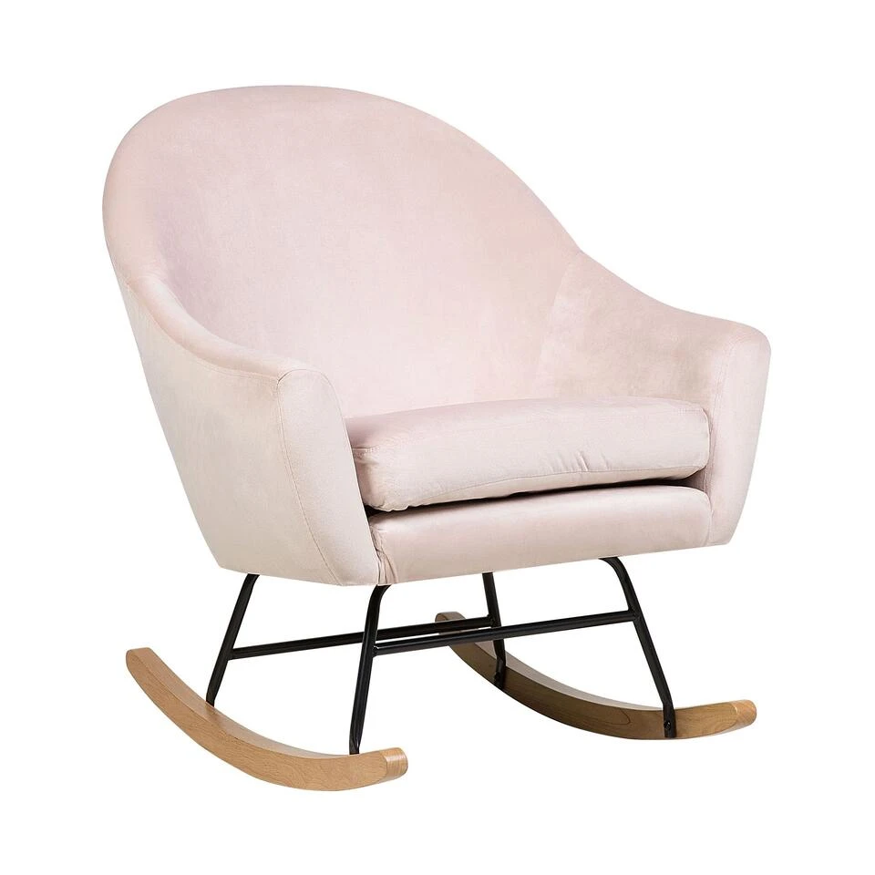 Beliani Schommelstoel OXIE - Roze Fluweel 1 Beliani Schommelstoel OXIE - Roze Fluweel