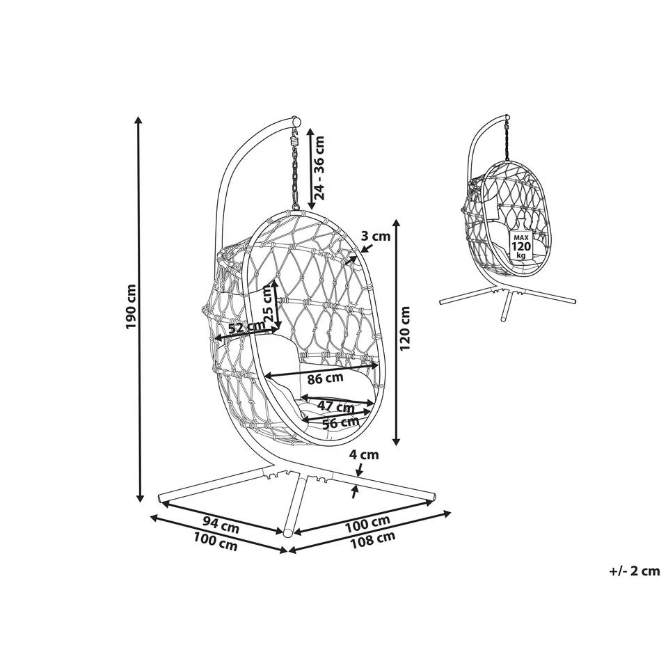 Beliani Hangstoel ADRIA - Beige Polyester 2 Beliani Hangstoel ADRIA - Beige Polyester - Afbeelding 2