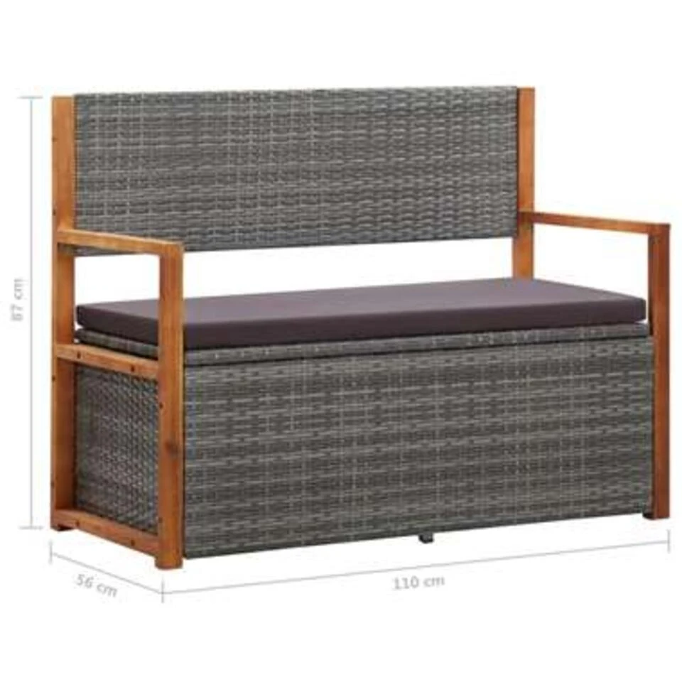VidaXL Opbergbankje 115 Cm Poly Rattan En Massief Acaciahout Grijs 2 VidaXL Opbergbankje 115 Cm Poly Rattan En Massief Acaciahout Grijs - Afbeelding 2