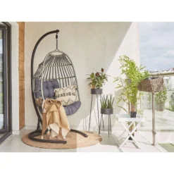 Beliani Hangstoel SESIA - Grijs Polyester, Pe Rotan -Tuinmeubelen d4ab082dc1fe4b84819f1349bc85b944