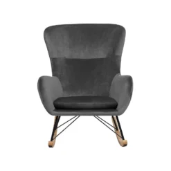 Beliani Schommelstoel ELLAN - Grijs Fluweel -Tuinmeubelen d62bec75d0834c28b7fb7c65256607da